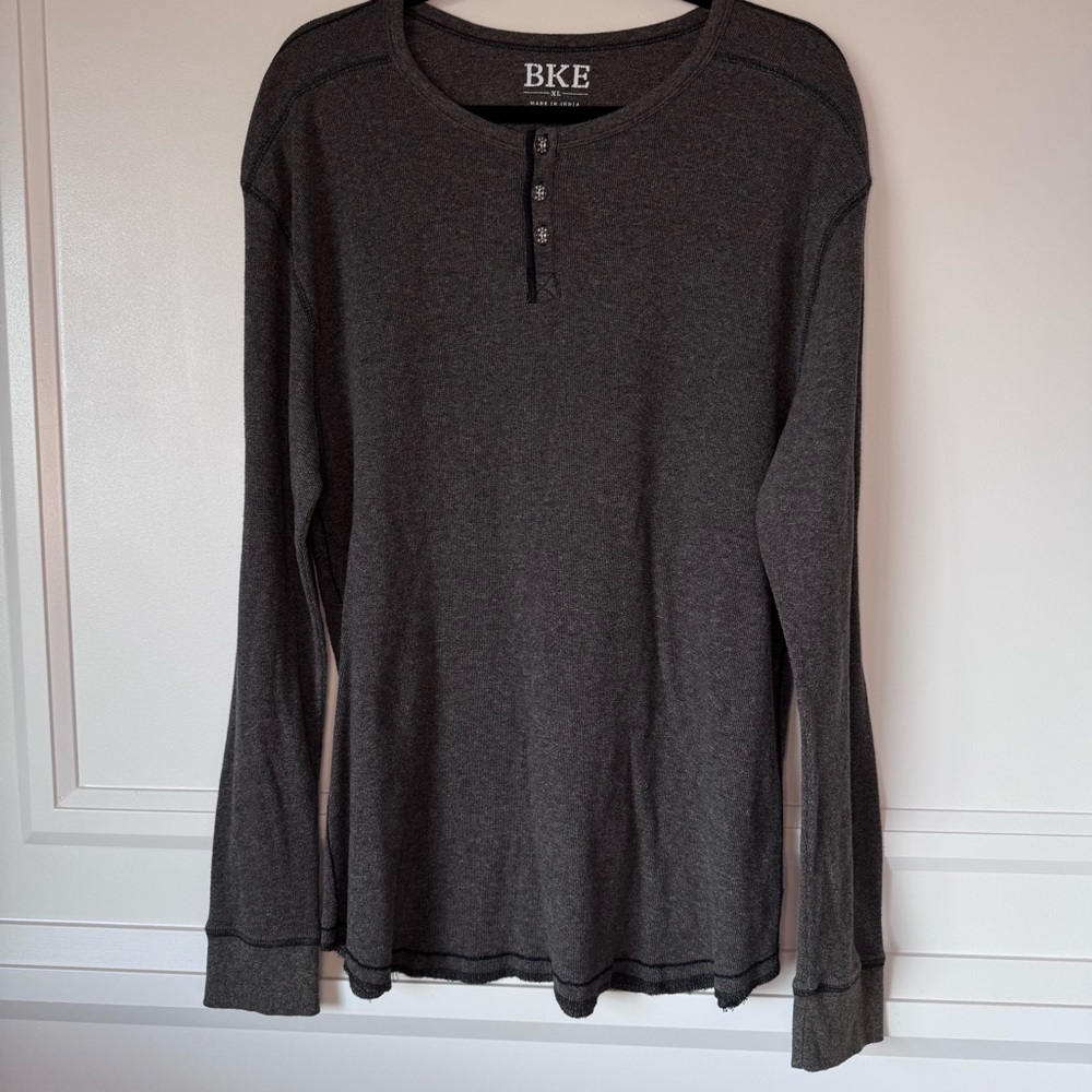 BKE Gray Brown Thermal-Knit Henley Long‎ Sleeve Shirt Men's Size XL